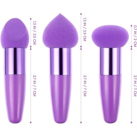 Ipetboom Esponjas de Maquillaje con Mango, Set de 3 Piezas, Esponja de Base Maquillaje en Forma de Corazón y Corte Diagonal, Uso Húmedo y Seco, Color Púrpura