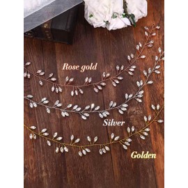 Evlry Hochzeit Kristall Haar Rebe Silber Strass Braut Haarranken Blatt Kopfschmuck Braut Haarschmuck für Frauen (Gold)