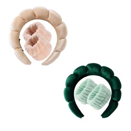 Spa Headband and Wristband Set for Washing Face Hair Bands for Women Girls Wrist Sweatband for Makeup Skincare, Yoga, Excercise, Shower, Hair AccessoriesPrevent Liquids Spilling Down Arm