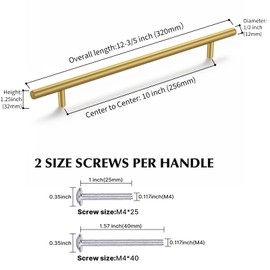 Haliwu 10 Pack Gold Cabinet Pulls,10 Inch Hole Center Brushed Brass Cabinet Pulls Stainless Steel Pulls for Cabinets Dresser Drawer Handles Gold