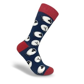Thomas Joseph Sheep Socks Bright Funky Patterned Pair of Socks (Small, Navy/Red)