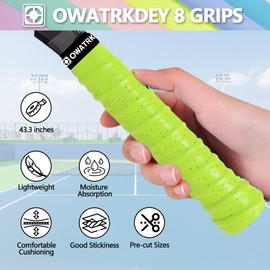 8 Pack Tennis Badminton Racket Grip, Precut PU Anti-Slip Racquet Grip Tape with Dry Feel, Comfortable Super Absorbent Overgrip Grip