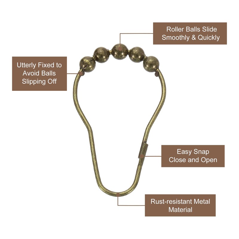 sourcing map 12Pcs Shower Curtain Hooks, Metal Roller Balls Glide