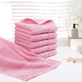PiccoCasa Hand Towels for Bathroom 13 x 29 Inches 100% Cotton (6 Pack), Soft & Highly Absorbent Oversized Cotton Guest Towels for Hotel Spa, Face Towels Washcloth Pink
