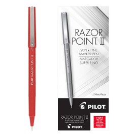 PILOT Razor Point II Fine Line Marker Stick Pens, Point (0.2mm) Red Ink, 12-Pack (11011)