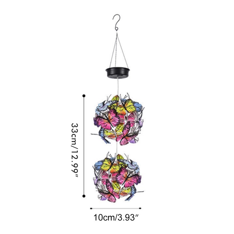 Solar Powered Garden Hanging Lights Mesh Orb with Butterflies Waterproof
