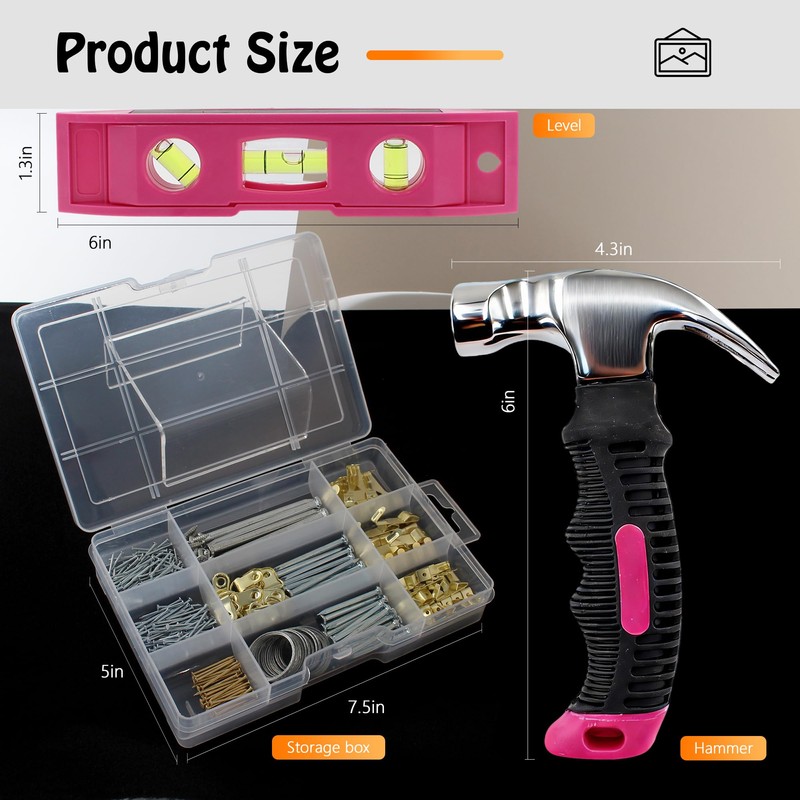 SHRJ Picture Hanging Kit Hanging Hardware Assorted with Magnetic Hammer
