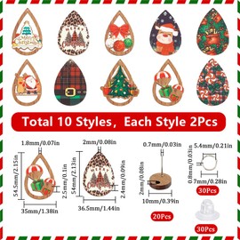 SUNNYCLUE 1 Box DIY 10 Pairs Christmas Wooden Earring Kit Wood Earring Charms Christmas Tree Charms Santa Claus Christmas Charm Wooden Charms for jewellery Making Kits Holiday Women Adult Gift Supplie