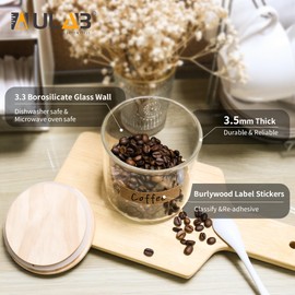 ULAB 3.5mm Thick Glass Food Container Set with Lid, 6 Pack Multi Size Clear Storage Jar, Glass Airtight Canisters set for Cookie, Candy, Coffee Beans, USJ1009