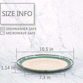 Bosmarlin Stoneware Dinner Plates, 10.5 inches, Set of 4 for Salad, Pasta, Dessert, Microwave and Dishwasher Safe (Green, 10.5 in)