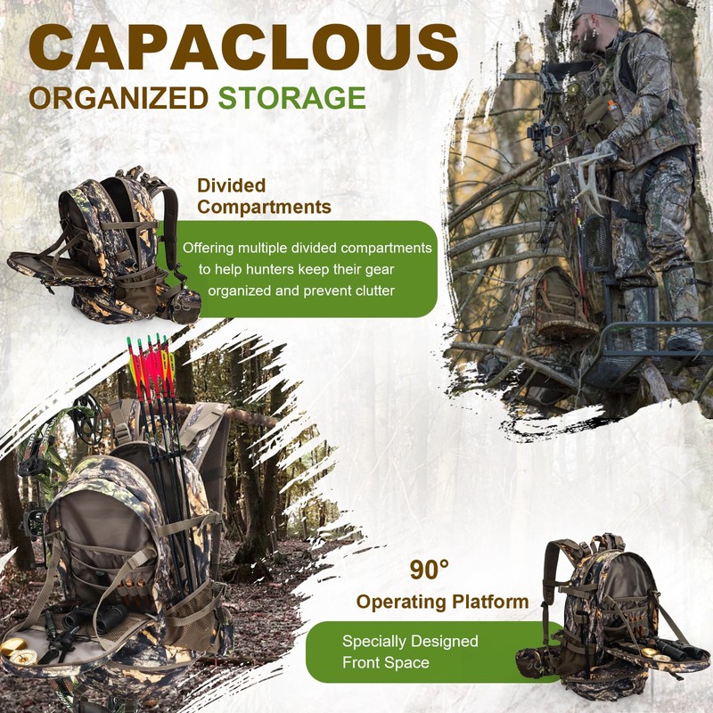 YVLEEN Hunting Backpack, Durable Camo Hunting Packs for Men, Large
