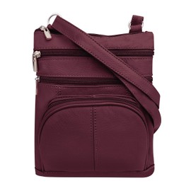 Roma Leathers Genuine X-Large Crossbody Purse, Multi-Pocket, Adjustable Strap, XL, Wine