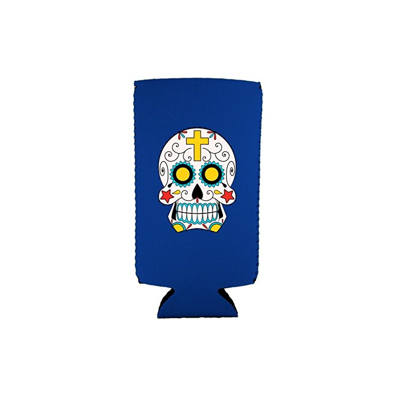 Sugar Skull Funny Slim Can Coolie (Royal Blue)