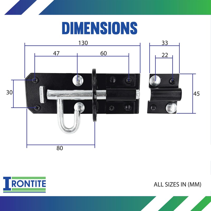 IRONTITE® 2 Pack Black Brenton Bolt Gate Bolt 100mm (4"),