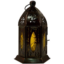 GURU SHOP Orientalische Metall/Glas Laterne in Marrokanischem Design, Windlicht ., Gelb, Farbe: Gelb, 18x10x10 cm, Orientalische Laternen