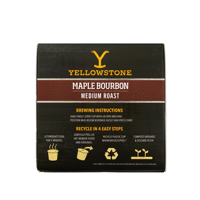 Yellowstone Maple Bourbon Medium Roast Coffee, Single Serve Recyclable Pods/Cups,