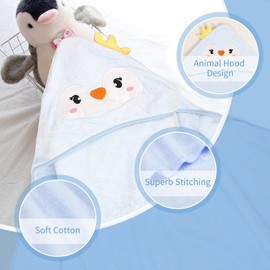 BBXWANG Hooded Baby Towel, Cute Bath Towel for Newborns, Infants, Toddlers, Towels with Hood for Girls Boys- (blue penguin, 80x80CM)