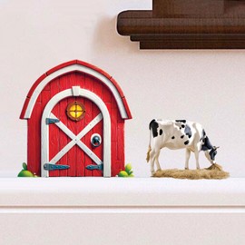 MICESTERPIECE Whimsical Miniature Door Wall Decal, 5 inches, Removable Vinyl Sticker for Kids Room, Baseboards (Barn Door and Cow)