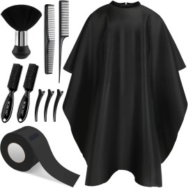 Unbranded 10 in 1 Hair Cutting Barber Cape with Neck Duster Brush Barber (Black)