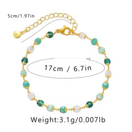 SBI Jewelry Women Dainty Green Teal Beaded Bracelet Adjustable 18K Gold Plated Simple Curb Figaro Chain Statement Bracelet Mom Wife Birthday Anniversary
