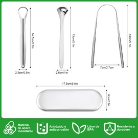 DCUEAT Limpiador Raspador de Lengua, Set de 3 Cepillo de Lengua de Acero Inoxidable con Estuche de Transporte, Tongue Scraper para Limpieza Bucal, Fácil de Limpiar, Eco