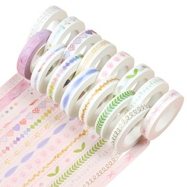 15 Rolls Slim Washi Tape Set, Leaves, Floral, Aesthetic Strips, Cute Pink Dog Paws, 0.3" (8mm) Wide, Long Nature Decorative Tape for DIY Crafts, Junk Journaling, Planners, Gift Wrapping Masking Tape