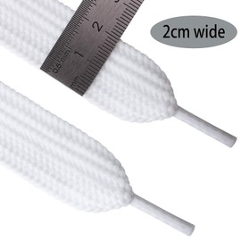 Olukssck 2 Pairs of 20 mm Wide Flat Shoelaces, Tear-Resistant Replacement Shoe Laces for Trainers, Sports Shoes, Trainers, Casual Shoes, White, 80 cm