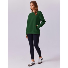 PINSPARK Sweatshirt for Women Oversized Fleece Pullover Crewneck Y2K Sweatshirts with Thumbholes 2025 Fall Outfits, Green L