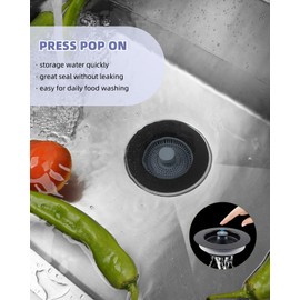 Black Kitchen Sink Strainer Stopper Combo Equiped with Extra 2pcs Baskets, 3 in 1 Pop-up Metal Sink Drainer for US Standard 3-1/2 inch Drain Filter, Quality ABS Basket for Anti-Clog