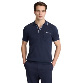 EXPRESS Mens Short Sleeve Cotton Tipped Sweater Polo Navy