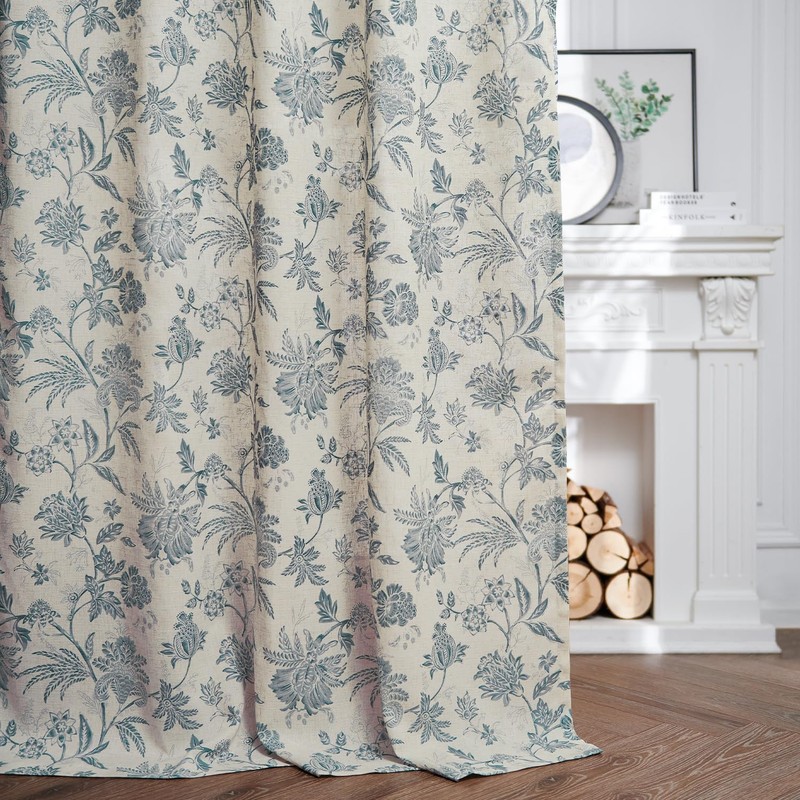 jinchan Linen Floral Curtains for Living Room, 96 Inches Long