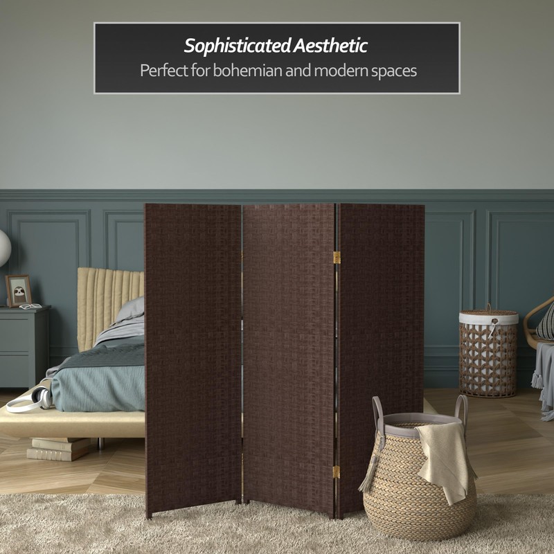 4 ft. Short Woven Fiber Folding Screen - Dark Mocha