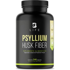 Fibra de Psyllium Husk (Plantago Ovata) 240 Cápsulas 2000 mg por porción. Ingredientes Naturales. Psyllium Husk Fiber B Life