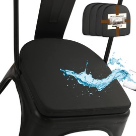 BUYUE BUYUE 14" Metal Chair Cushions with Magnetic Set of 4, Luxury PU Leather Waterproof Anti-Slip Seat Pads for Kitchen Cafe Dining Bistro Stackable Chairs (U-Shape, Black, 4)