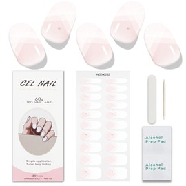 JMEOWIO Semi Cured Gel Nail Strips Cream Pink French Tip Gel Nail Stickers Nail Supplies Nail Art Design Decoration Accessories