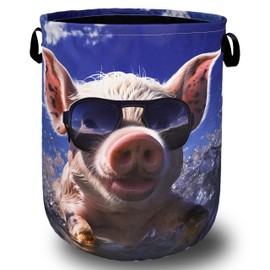 Summer Pig Laundry Hamper Foldable With Handles Cute Animal Tote Bag Oxford Cloth Funny Laundry Basket Clothes Toy Storage Bucket 18.9" x 16.5" For Bathroom/Laundry/Bedroom
