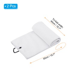 PATIKIL 20"x16" Tri-Fold Golf Towels, 2 Pack Waffle Pattern Towels Soft Fiber Strong Water Absorption with D Clip for Golf Lovers, White