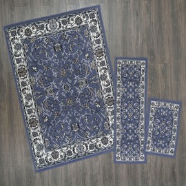 Home Dynamix Ariana Badah Area Rug 3 Piece Set (4'11" x6'11,1'8" x4'11,1'8" x2'8), Border Blue/Ivory