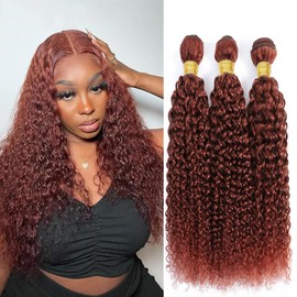 Copper Red Human Hair Bundles Color 33 Kinky Curly Bundles 14 16 18 inch Double Weft Reddish Brown Kinky Curly Human Hair Weave Brazilian Virgin Remy Hair Extensions