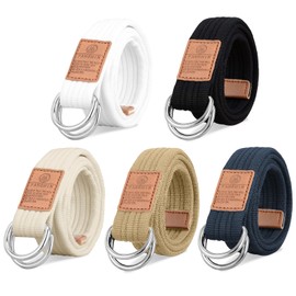 OT-NVWOZR 5 PCS Canvas Belt for Men, Web Fabric Casual Belt with Double D Ring Buckle, Adjustable Military Style Cloth Belts 1.25" Wide for Women (Black, White, Beige, Khaki Navy Nlue)