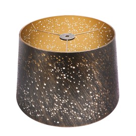 Metal Etching Starlight Lampshade, Medium Drum Lampshades for Table and Floor Lamps, Exquisite Star Pattern, Antique Copper Exterior and Gold Interior, 10" Top X 12" Bottom X 8" High, Spider Fitting
