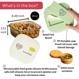Ai Love Peace Soup Container with Dual Lids,26 oz Borosilicate Glass Lunch Box | Leakproof Lid+ Microwave &Safe Freezer Lid, Stackable,Glass Meal Prep Food Storage,Perfect for Work & Soup Lovers Gift.