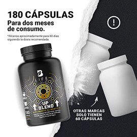 Up Blend de 180 Cápsulas. Ingredientes naturales: Café Verde, Carnitina, Té Verde, Guaraná, Cetonas De Frambuesa y Cayena. Up Blend B Life.