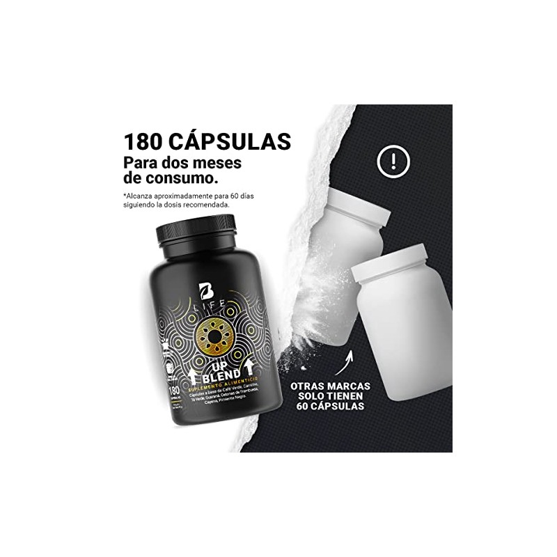 Up Blend de 180 Cápsulas. Ingredientes naturales: Café Verde, Carnitina,