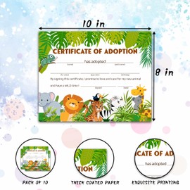Safari Jungle Pet Adoption Certificates - Wild Animal Adoption Gifts for Cat Dog Birthday Parties - 10 Pcs