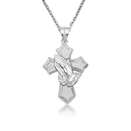 Claddagh Gold .925 Sterling Silver Praying Hands Cross Pendant Necklace Pendant - 20"