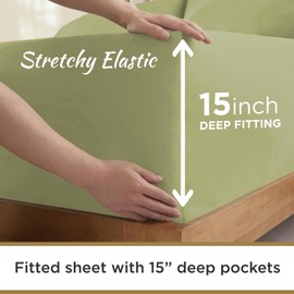 Full XL 100% Cotton Jersey Knit Sage Green Sheet Set - Extra-Soft, Breathable & Hypoallergenic - 15" Deep Pockets, 54" x 80" - Ideal for Extra Long Full Beds - 4PC Full XL Sheets (Full XL, Sage Green)