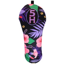Golf Club Headcovers Purple Hibiscus Hawaiian Print Design! Handcrafted in The USA, This Collection has 13 Cover Numbers to Choose from for hybrids, fairways, and Driver by BeeJos (5 Hybrid)