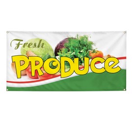 Vinyl Banner Multiple Sizes Fresh Produce Outdoor Advertising Printing H Food & Beverage Vegetable Assortments Outdoor Weatherproof Industrial Yard Signs White 10 Grommets 60x144Inches