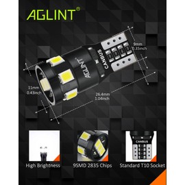 AGLINT 194 LED Ampuller CANBUS Hatasız T10 W5W 501 168 2825 Kama 9SMD Süper Parlak 12V Yedek Ampul Araba İç Kubbe Harita Önyükleme Kapı Nezaket Plaka Işıkları için 6500K Beyaz 4 ADET